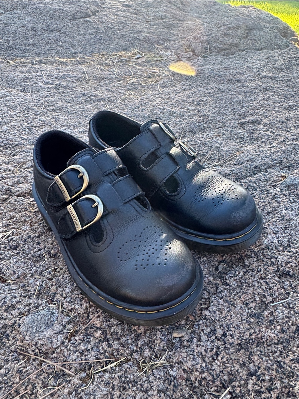 Dr. Martens Kids Black Double-Buckle School Shoes